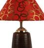 Red & Gold Shade Table Lamp With Brown Base