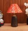Red & Gold Shade Table Lamp With Brown Base