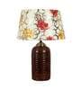 Red & Golden Fabric Shade Table Lamp With Brown Base
