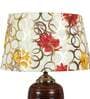 Red & Golden Fabric Shade Table Lamp With Brown Base