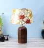 Red & Golden Fabric Shade Table Lamp With Brown Base