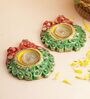 Red & Green Terracotta (Set of 2) Diya & Tealight