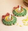 Red & Green Terracotta (Set of 2) Diya & Tealight