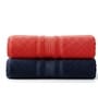 Red & Navy Blue Soft Cotton 500 GSM Solid Bath Towel Pack Of 2
