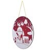 Red & White Engineered Wood Santa Claus With Sleigh And Reindeer Printed Door Wall Hanging