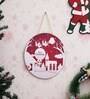 Red & White Engineered Wood Santa Claus With Sleigh And Reindeer Printed Door Wall Hanging