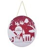Red & White Engineered Wood Santa Claus With Sleigh And Reindeer Printed Door Wall Hanging