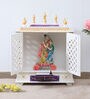 Red And White Mango Wood & MDF Floor Rested Mandir With Door