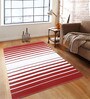 Red & White Polypropylene Striped 3 x 5 Feet Dhurrie