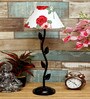 Red & White Shade Table Lamp With Metal Base