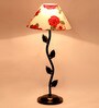 Red & White Shade Table Lamp With Metal Base