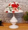 Red & White Shade Table Lamp With Metal Base