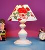 Red & White Shade Table Lamp With Metal Base