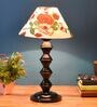 Red & White Shade Table Lamp With Metal Base