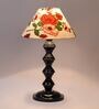 Red & White Shade Table Lamp With Metal Base