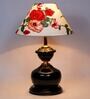 Red & White Shade Table Lamp With Metal Base