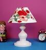 Red & White Shade Table Lamp With Metal Base