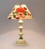 Red & White Shade Table Lamp With Metal Base