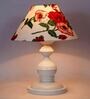 Red & White Shade Table Lamp With Metal Base