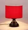 Red  Cotton  Shade Traditional Table Lamp With Black  Base
