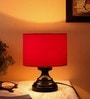 Red  Cotton  Shade Traditional Table Lamp With Black  Base