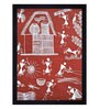 Red "Ethnic Dhokra and Warli Art " Textured Paper Scratch/Dust Proof Framed Art Print