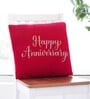 Red 100% Cotton Happy Anniversary 16x16 Inches Cushion Cover