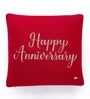 Red 100% Cotton Happy Anniversary 16x16 Inches Cushion Cover