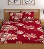 Red 180 TC Floral Cotton Fitted Double Bedsheet 2 Pillow covers