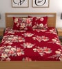 Red 180 TC Floral Cotton Queen Double Bedsheet 2 Pillow covers