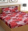 Red 180 TC Floral Cotton Queen Double Bedsheet 2 Pillow covers