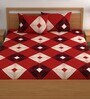 Red 180 TC Geometric Cotton Fitted Double Bedsheet 2 Pillow covers