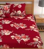Red 180 TC Floral Cotton Fitted Double Bedsheet 2 Pillow covers
