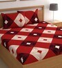 Red 180 TC Geometric Cotton Queen Double Bedsheet 2 Pillow covers