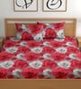 Red 180 TC Floral Cotton Queen Double Bedsheet 2 Pillow covers