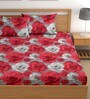 Red 180 TC Floral Cotton Queen Double Bedsheet 2 Pillow covers
