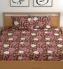 Red 180 TC Floral Cotton Queen Double Bedsheet 2 Pillow covers