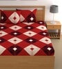 Red 180 TC Geometric Cotton Queen Double Bedsheet 2 Pillow covers