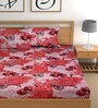 Red 180 TC Floral Cotton Fitted Double Bedsheet 2 Pillow covers