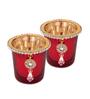 Red Vian Glass Table Tea Light Holders & Votives (Pack Of 2)