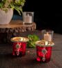 Red Vian Glass Table Tea Light Holders & Votives (Pack Of 2)