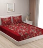 Red 200 TC Floral Print Cotton Fitted Double Bed Sheet with 2 Pillow Cover