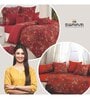 Red 200 TC Floral Print Cotton Fitted Double Bed Sheet with 2 Pillow Cover
