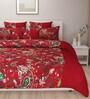 Red 200 TC Floral Print Cotton Single Bed Sheet with 1 Pillow Cover