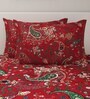 Red 200 TC Floral Print Cotton Single Bed Sheet with 1 Pillow Cover