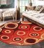 Red Geometric Polyester 3 ft x 3 ft Hand Tufted Round Carpet