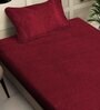 Red Abstract Woolen Fitted Single Bed Sheet with Pillow Cover