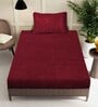 Red Abstract Woolen Fitted Single Bed Sheet with Pillow Cover