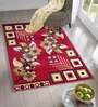 Red Floral Acrylic 5 ft x 7 ft Machine Made Carpet