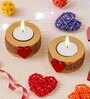 Red and Brown Wooden  Tealight Candle Holder (2 Pcs)